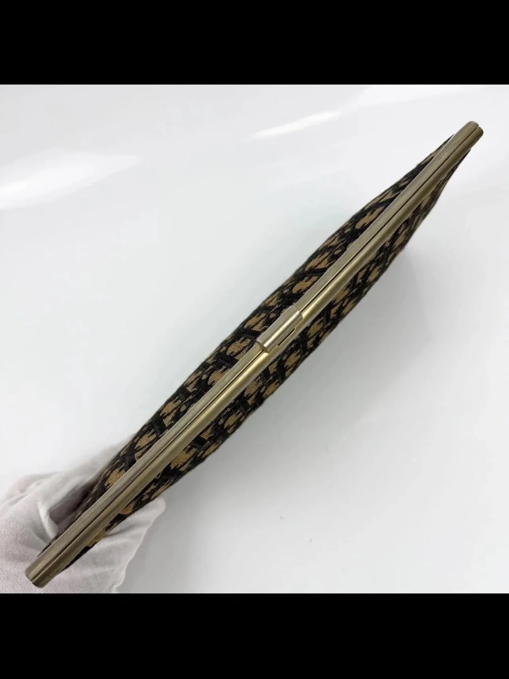 Dior Black and Tan Monogram Clutch with Gold Trim